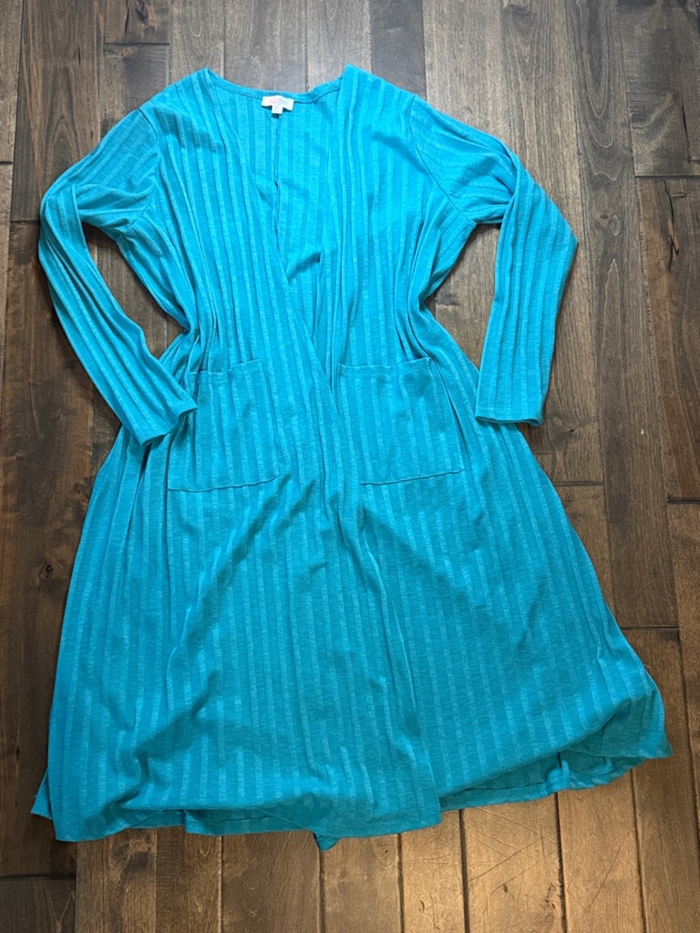 Turquoise Open-Front Long Cardigan with Pockets Lularoe